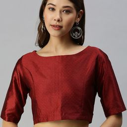 De Moza Women Maroon Woven-Design Jacquard Saree Blouse-picture-29