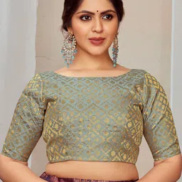 Vardha Woven Design Boat Neck Zari Brocade Saree Blouse-image-22