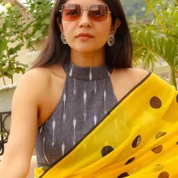 Suta Women Grey & White Printed Cotton Saree Blouse-image-73