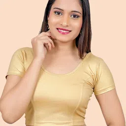 Neckbook Women Gold-Coloured Solid Princess Cut Stretchable Readymade Saree Blouse-image-58