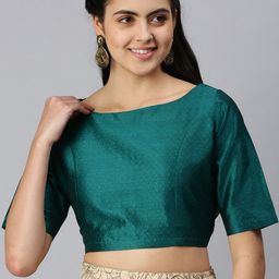 De Moza Women Teal Blue Solid Saree Blouse-picture-39