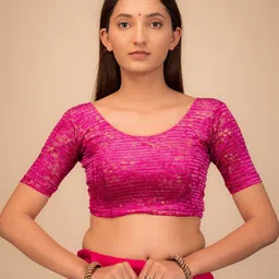 Bindigasm's Advi Embellished Velvet Readymade Saree Blouse-image-22
