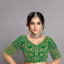 SCUBE DESIGNS Embroidered Velvet Saree Blouse-image-4