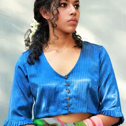 Chidiyaa Printed V-Neck Three-Quarter Sleeves Saree Blouse image 1