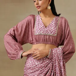 trueBrowns Mauve Three-Dot Bandhani Printed Saree Blouse-picture-15