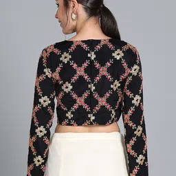 Ethnovog Black Embroidered Ready To Wear Saree Belt Blouse image 4