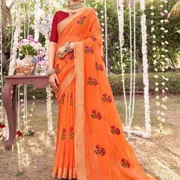 anouk rustic Anouk Orange & Red Floral Printed Art Silk Chanderi Saree-picture-8