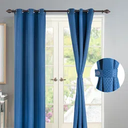 Deco Window Navy Blue Set of 2 Floral Room Darkening Door Curtain-picture-40