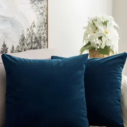 Aurave Navy Blue 2 Pieces Microfibre Square Cushion Covers-picture-31