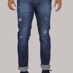 ROCKING SWAMY Men Blue Slim Fit Low Distress Light Fade Stretchable Jeans-image-8