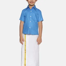 Sethukrishna Boys Blue & White Shirt with Dhoti image 1