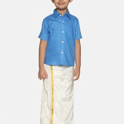 Sethukrishna Boys Blue & White Shirt with Dhoti image 1