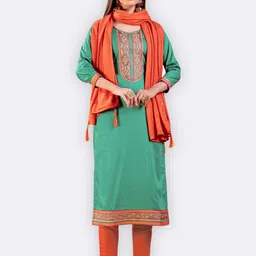 Kvsfab Sea Green & Orange Embroidered Unstitched Dress Material-picture-29