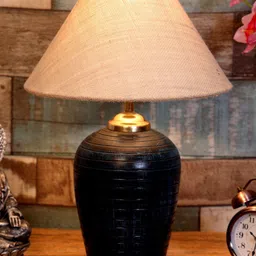 foziq Blue & Off-White Solid Bell Shaped Table Lamp image 4