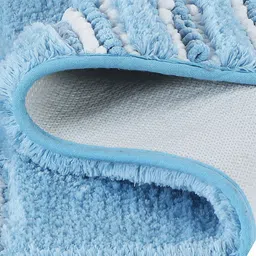 OBSESSIONS Blue & White Self Design Ultra Absorbent Anti-Skid Rectangular Bathmat image 5