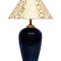 foziq Blue & Cream Coloured Printed Table Lamps With Shade image 4