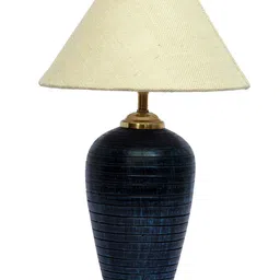 foziq Blue & Off-White Solid Bell Shaped Table Lamp image 3
