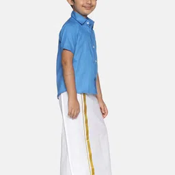 Sethukrishna Boys Blue & White Shirt with Dhoti image 4