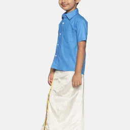 Sethukrishna Boys Blue & White Shirt with Dhoti image 5