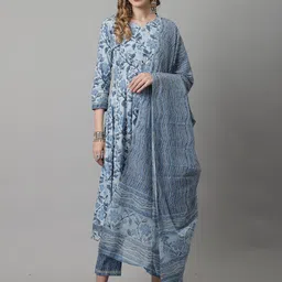 Rajnandini Floral Printed Gotta Patti Pure Cotton Kurta With Trousers With Dupatta-picture-11