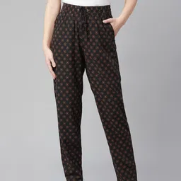 Marks & Spencer Women Black & Maroon Easy Iron Ethnic Motifs Print Trousers-image-21