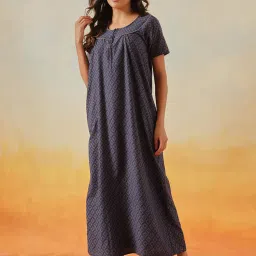 Clovia Cotton Printed Long Maxi Night Dress-picture-26