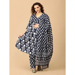 The Mom Store Navy Blue Printed Maternity Kurta with Pant and Dupatta (Set of 3) image 1