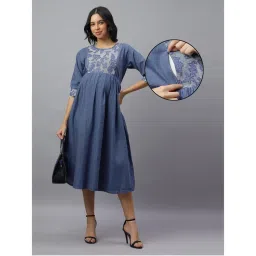 Mamma's Maternity Light Blue Denim Solid Maternity Dress-picture-20