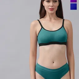 AROUSY Pack Of 3 Cotton Mid-Rise Briefs & Non Padded Bra-picture-30