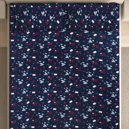 FABINALIV Navy Blue Abstract Woollen King Size Fitted Double Bedsheet With 2 Pillow Covers image 3