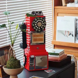 Ryanbros Ryan Bros. American Retro 1950's Payphone with Coin Bank Wall-Mount Corded Phone (Red) image 4