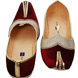 deeuco Men's Ethnic Designer Maroon Velvet Wedding and Sherwani Jutti,Mojari image 5