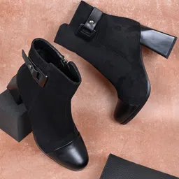 Ronnie Grey Women Solid Round Toe Block-Heeled Chunky Boots image 1