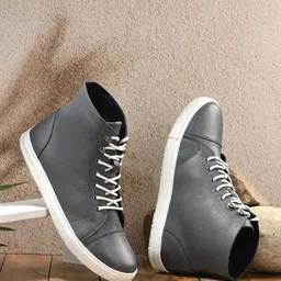 El Paso Men Grey Solid Leather Casual Boots-image-62