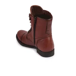 FAUSTO Men Tan Brown Solid Leather Heeled Biker Boots image 5