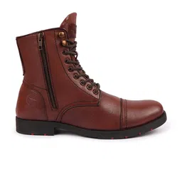 FAUSTO Men Tan Brown Solid Leather Heeled Biker Boots image 3