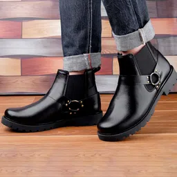 Bxxy Men Mid Top Platform Heel Chelsea Boots With Buckle Detail image 2