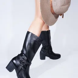 SHUZ TOUCH Women Heeled High-Top Chunky Boots-image-97