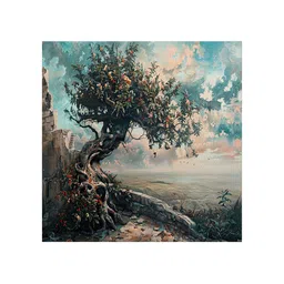 999Store Green & Blue Abstract Printed Canvas Floral and Botanical Wall Painting image 2