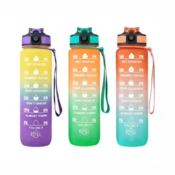 WELOUR Yellow 3 Pieces Plastic Colourblocked Water Bottles 1 ltr Each-picture-23