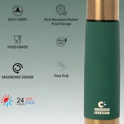 CLAY CRAFT Terra Green & Gold-Toned Stainless Steel Double Wall Vacuum Water Bottle 1L image 5