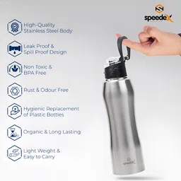 Speedex Silver-Toned Single Stainless Steel Solid Water Bottle image 3