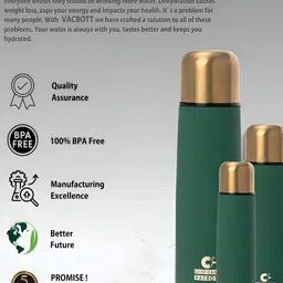 CLAY CRAFT Terra Green & Gold-Toned Stainless Steel Double Wall Vacuum Water Bottle 1L image 2