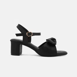 DressBerry Black Open Toe Block Heels With Bow image 2