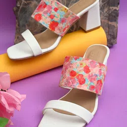 Hydes N Hues White & Pink Printed Block Heels-image-19