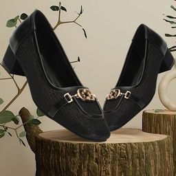 ELLE Textured Buckled Block Heel Pumps-picture-2