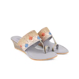 JM Looks Ethnic Embellished One Toe Wedges image 4