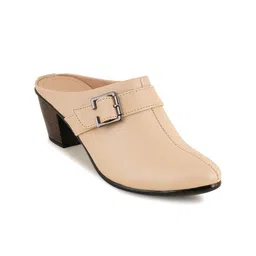 Mast & Harbour Cream Coloured Buckle Detail Block Heel Mules image 5