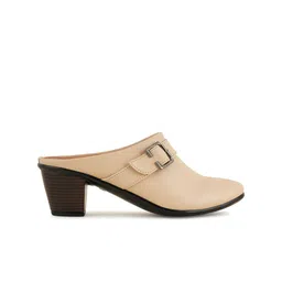 Mast & Harbour Cream Coloured Buckle Detail Block Heel Mules image 3