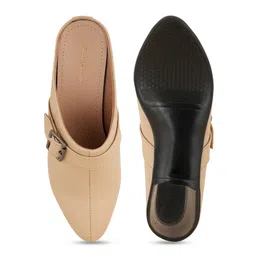 Mast & Harbour Cream Coloured Buckle Detail Block Heel Mules image 4